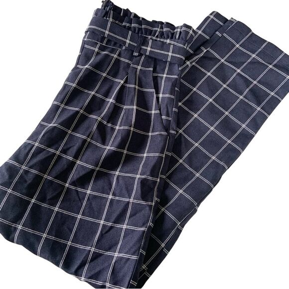 Navy White Plaid Women's Pants Size Small NWOT Old Money Classy - Picture 5 of 10